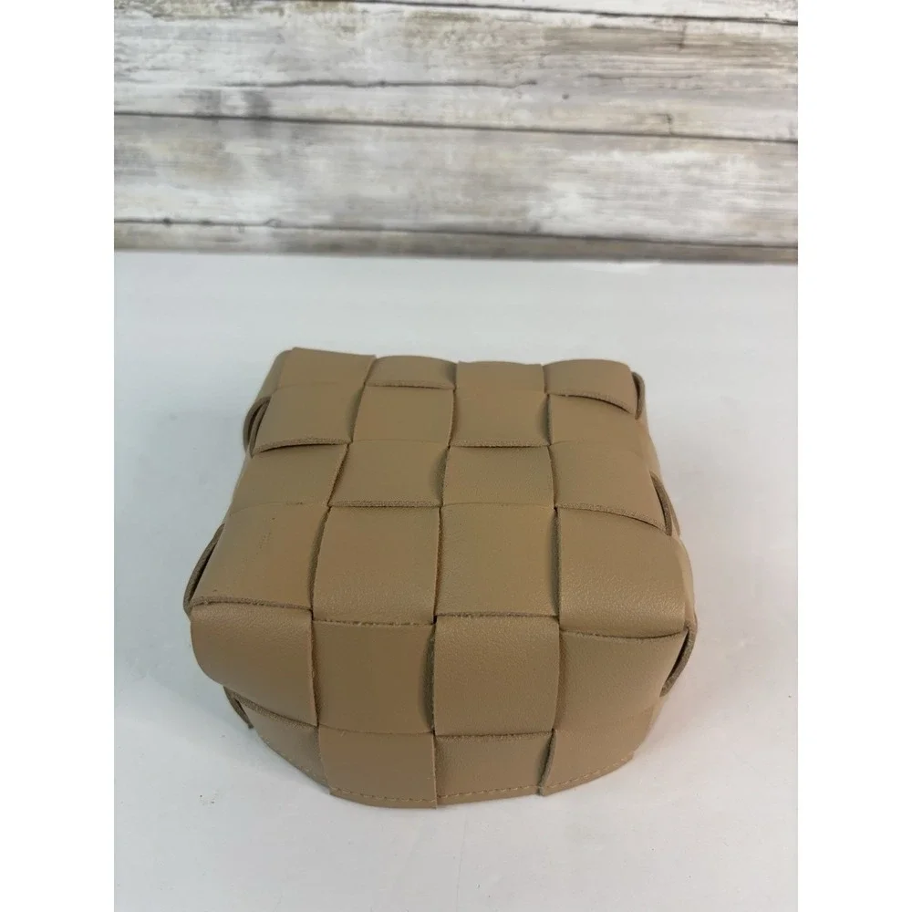 Small Beige Faux Leather Rectangular Woven Basket Home Décor